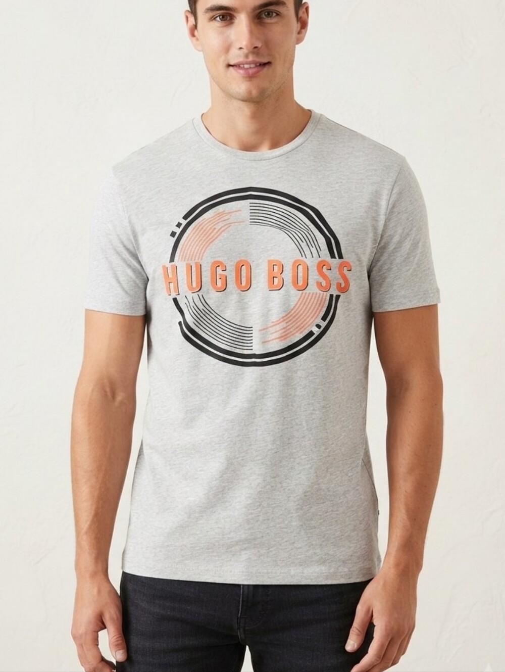 Hugo Boss Grey Marl T-Shirt with Orange/Black Circle Logo Size S